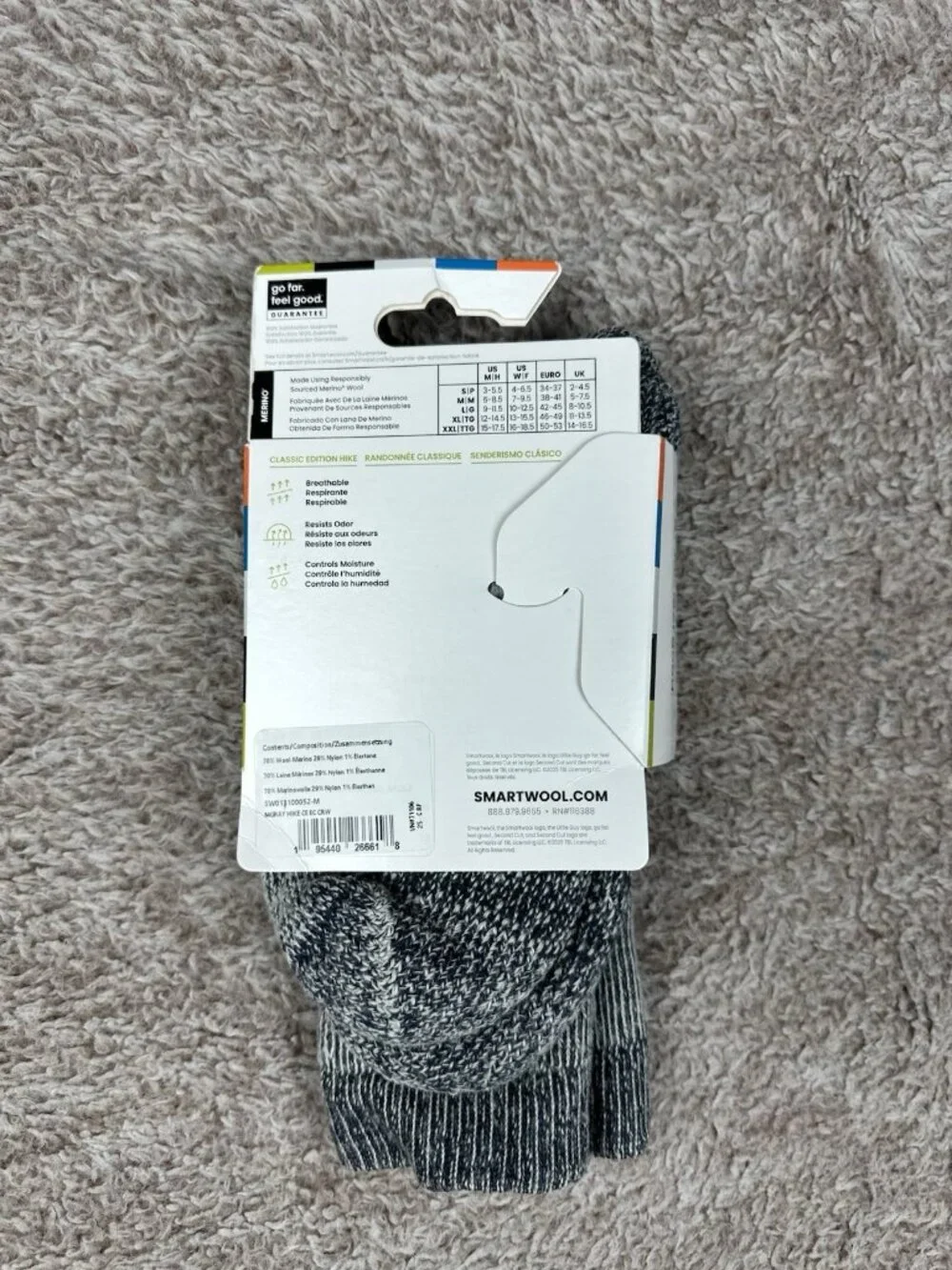 Smartwool Classic Edition Hike Extra Cushion Crew Socks Merino Gray Unisex M new